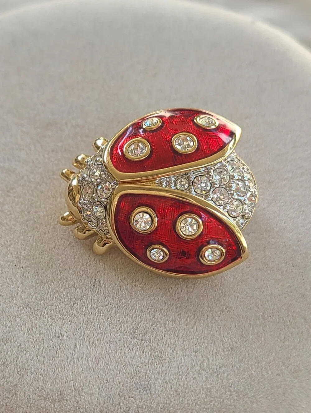 Swarovski Gold-Tone Red Enamel & Crystal Ladybug Brooch- Excellent Condition